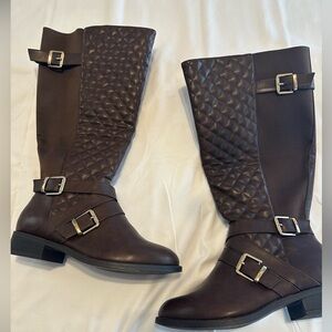Torrid | Brown Quilted Over Knee quilted boot With Gold Buckle Wide Size 9W NWB